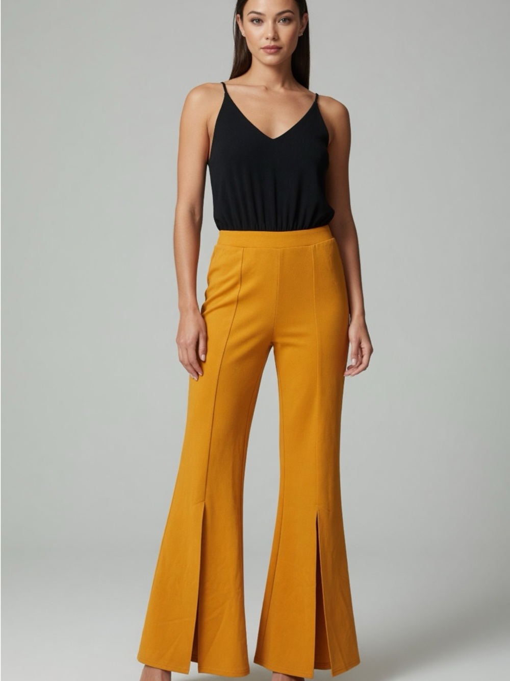 AX Paris Womens Mustard Split-Hem Wide Leg jumpsuit